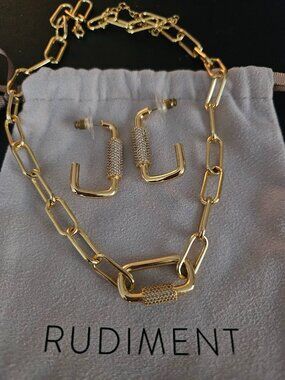 Rudiment Gold‑Tone Link Necklace & Earrings Set – Modern Sparkle